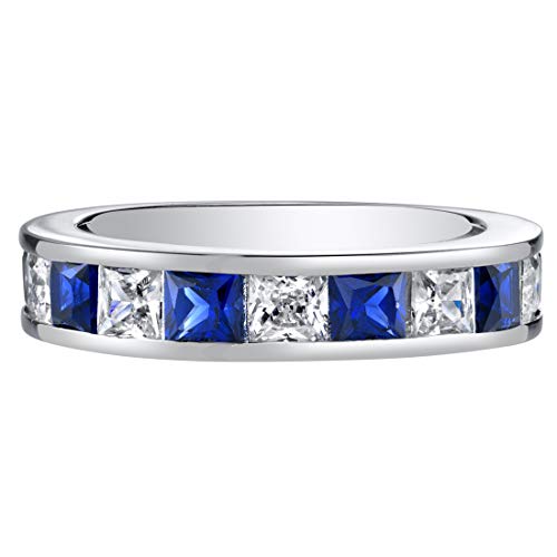 PEORA Half Eternity Wedding Ring Band for Women 925 Sterling Silver in Princess Cut Gemstones, Sizes 5 to 92