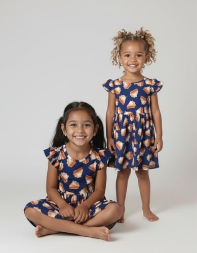 Image of Unique Baby Girls' Short Sleeve Everyday Printed Dresses for Kid and Toddler, Sizes 2T-12Y