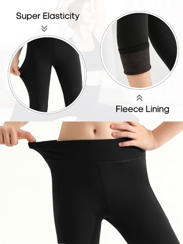 2PCS Girls Fleece Lined Leggings Kids Girls Thermal Leggings Warm Winter Athletic Compression Yoga Pants Fleece Tights2