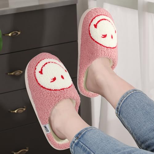 Womens Mens Smile Face Slippers Soft Plush House Slippers Retro Happy Slip-On Slides Winter Warm Comfy Memory Foam Fluffy Indoor Outdoor Shoes2