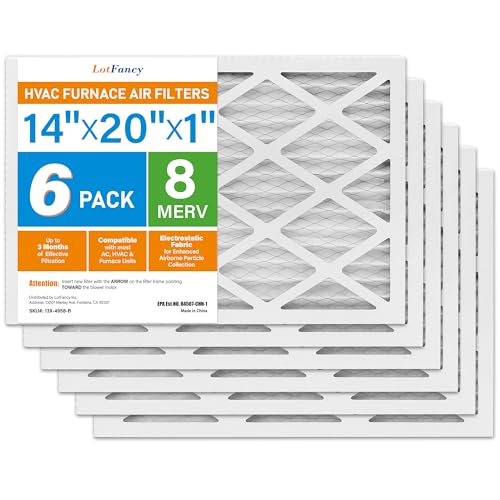 LotFancy 14x20x1 Air Filters, MERV 8 AC Furnace Filters, MPR 600 6 Pack Air Conditioner HVAC Filters
