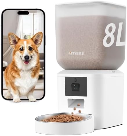 Automatic Dog & Cat Feeder with Camera & WiFi – 8L/34 Cups, 1080P...