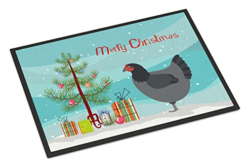 Caroline's Treasures BB9202JMAT Jersey Giant Chicken Christmas Doormat 24x36, Teal Front Door Mat Indoor Outdoor Rugs for Entryway, Non Slip Washable Low Pile, 24H X 36W