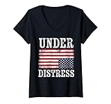Womens Upside Down American Flag Under Distress United States USA V-Neck T-Shirt