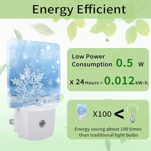 Image of Snowflakes Christmas Night Light, Winter Snowflakes Night Light Plug into Wall with Dusk to Dawn Sensor, LED Lamp Energy Saving Lights for Men Women Boys Girls,Lamp for Bedroom Bathroom Hallway