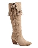 Aizhenzm Women’s Fringe Knee-High Cowboy Boots,...