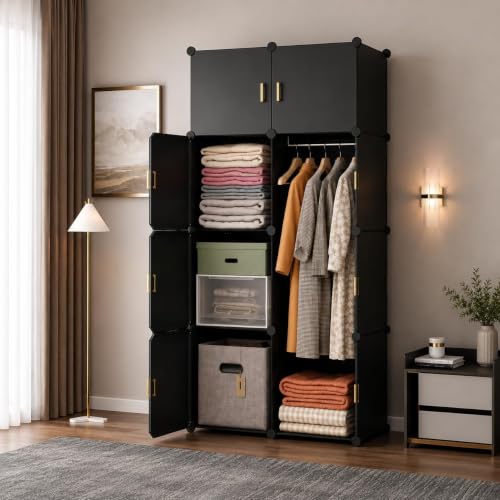 Image of Foldable Plastic Wardrobe for Clothes - Baby Cupboard for Clothes Storage, Wardrobe for Kids, Plastic Almirah, Collapsible Wardrobe for Kids Livingroom & Home (-Grey-HL3)
