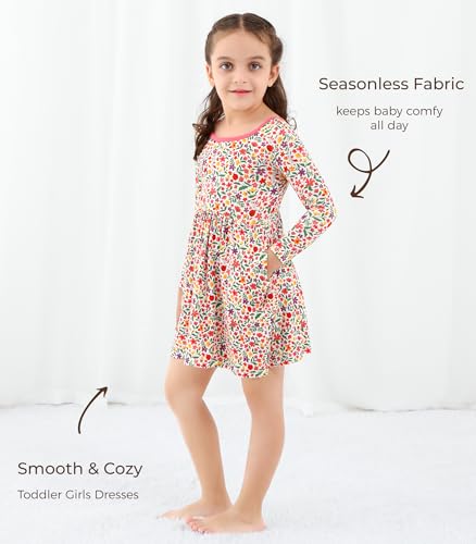 Toddler Girls Dress Viscose from Bamboo Long Sleeve Dresses for Little Girl Soft Fall Clothes Casual Outfits 2-5T4