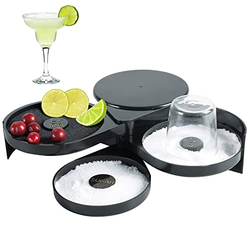 Maopiner 3-Tier Bar Glass Rimmer Bartender Tool With Sponge, 3-Tray Black Plastic Glass Rimming Sugar Lime Juice Salt Glass Rimmer Tray For Cocktails Margaritas Bloody Marys And Gimlets #TOP13