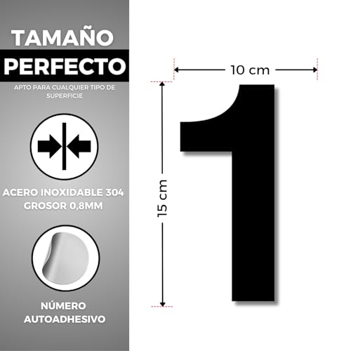 LEIASA | Selbstklebende Hausnummer - 150 mm - Edelstahl 304 - Nr. 1 - Wohnungs- und Hotelnummer - Türnummerierung - Adressnummer - Außen & Innen - Nummer 1 (1, 150 mm)
