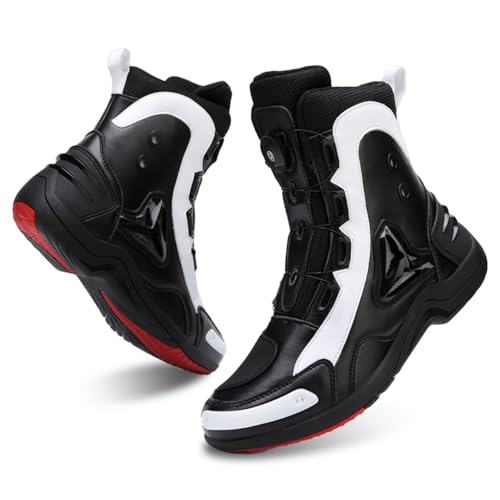 Moto Zapatos de Moto para Hombre Zapatos de Calle Reforzados Protección contra Golpes de Moto Suela Antideslizante Botas Deportivas cómodas para Carreras y Turismo (Black,44)
