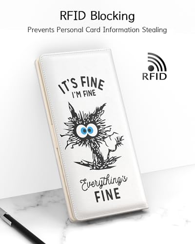 Image of Nipichsha Womens Wallet, RFID Slim Wallets for Women, Thin Ladies Credit Card Holder Purse, Cute Leather Bifold Clutch Billfold with 11 Card Slots & ID Window, Fine Cat