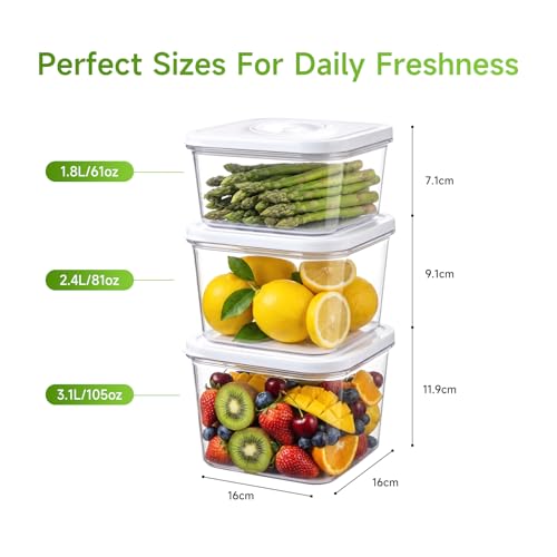 Image of Vixino Vacuum Seal Containers, 3Pcs Reusable Food Storage Containers with Lids for Meal Prep and Freezer, BPA-Free,Microwave Safe,Leak-proof, Airtight (Vacuum Sealer Not Included)