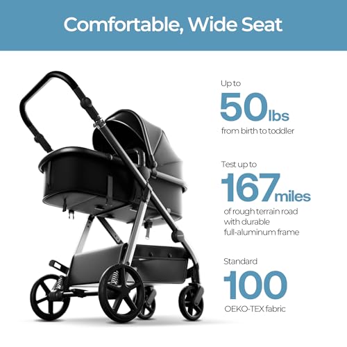 Image of Mompush Baby Stroller, Convertible 2-in-1, Infant Car Seat Compatible, Includes Adapter - Sturdy Full-Size Infant Stroller for Family Adventures