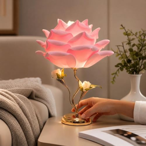 15.7'' Flower Table Lamp with Metal Base, Floral Night Light for Home Decor | Warm Light Romantic Flower Lamp for Wedding Party Decoration, Decorative Lamps, Birthday Gifts for Women - image 4