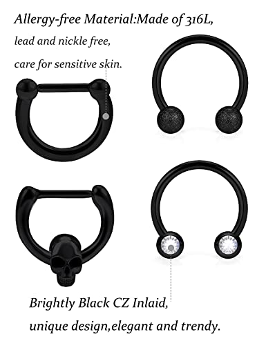 Vsnnsns 16G Septum Rings Piercing Jewelry 316L Stainless Surgical Steel Skull Flower Opal Clicker Horseshoe Septum Nose Rings Hoop Piercing Jewelry for Women Men Silver Black Rose Gold 10mm4
