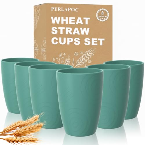 Image of Reusable Wheat Straw Cups Set of 6, 16 OZ Unbreakable Cups, Green