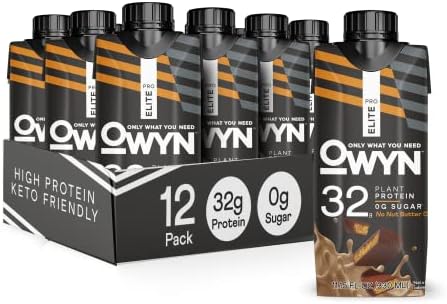OWYN Pro Elite Vegan Plant-Based High Protein Shake, No Nut Butter Cup, 32g Plant Protein, Superfoods Greens for Workout and Recovery, 0g Net Carbs, Zero Sugar, Keto (12 Pack)