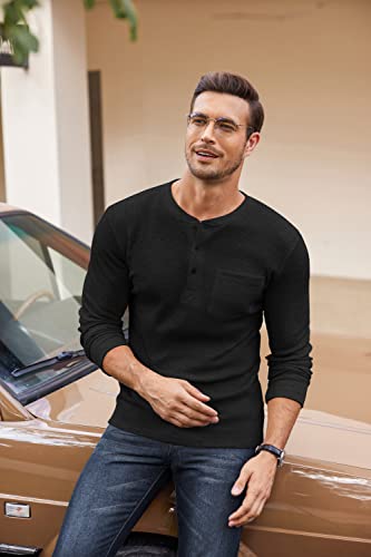 COOFANDY Men's Henley Shirts Long Sleeve Basic Waffle Pique Pullover T-Shirt with Pocket3