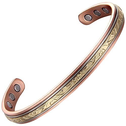 Pure Copper Magnetic Minimalist Bracelet - Adjustable Fleur D'OR Style - Ultra Strength Magnets - Unisex - Earth Therapy
