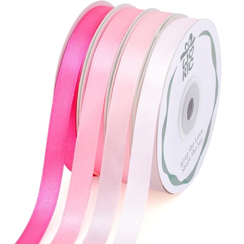 woric 120 Yards Pink Satin Ribbon 3/8 Inch x 4 Rolls(30 Yd/Roll) Pink Bows Thin Hair Ribbon for Baby Girls Graduation Leis Kids Crafts Cake Bridal Shower Wedding Decoration