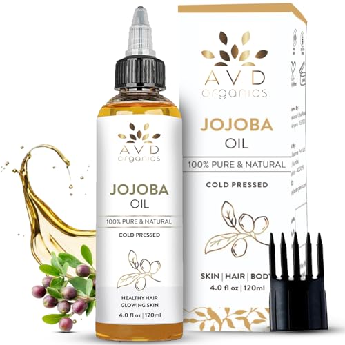 Image of AVD ORGANICS Jojoba Oil for Hair (120ml Large) - Natural Cold-Pressed Unrefined Hexane Free huile de jojoba for Hair, Face, Scalp, Nails & Cuticles | Carrier Oil - 4.05 fl oz