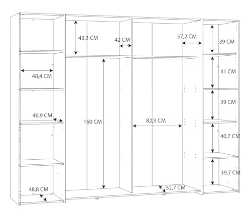 Forte Narago Schrank 270, Kleiderschrank, Schwebetürenschrank mit Drehtüren, Holzdekor Artisan Eiche kombiniert mit Grau, 270,3 cm breit x 210,5 cm hoch x 61,2 cm tief