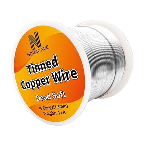 Novacave Tinned Copper Wire 16 Gauge 130Ft 1Lb Spool for Stained Glass Crafting Jewelry Making