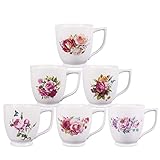 QCH Teagas Porcelain Floral Tea Cup Set Rose Peony Cups Coffee mugs for Women Latte Cups Set of 6/16