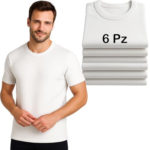 Juego de camiseta térmica Liabel para hombre, 100% algodón cálido Interlock, ropa interior de invierno suave y transpirable – Camiseta de manga corta de Thermocotton blanco o negro – Paquete de 3 o 6