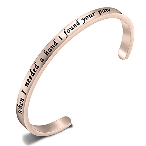 FEELMEM When I Needed A Hand I Found Your Paw Cuff Bangle Bracelet Gift for Dog Lovers,Gift for Her (Rose Gold)