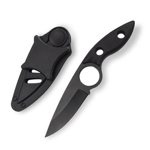 Omesio Couteau De Ceinture De Camping En Plein Air, Petit Couteau De Chasse Avec Fourreau En Plastique, Mini EDC, Noir