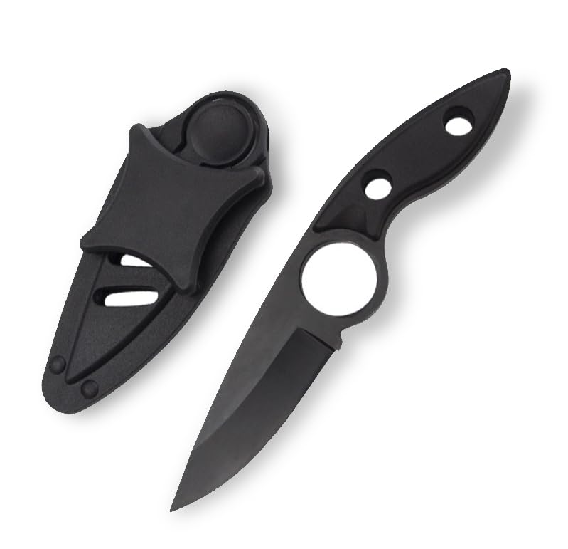 Omesio Coltello Da Cintura Outdoor, Piccolo Coltello Da Caccia Con Fodero in Plastica, Mini Coltello Da Campeggio EDC, Totalmente Nero