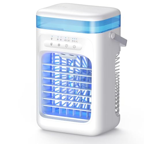 Portable Air Conditioner For Desktop Personal Mini Evaporative Air Cooler Cooling Fan With 3 Adjustable Speeds 2/4H Timer 7-Color LED Light 1L Water Tank USB Air Conditioners For Bedroom Office