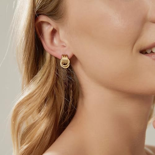 Image of SHERLOVE Chunky Knot Gold Earrings Women Statement Drop Dangle Earrings | 14K Gold Plated Hypoallergenic Lightweight,Trendy Dainty Elegant Cute,Women Gold Jewelry Fashion Accessories Gifts