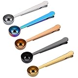 Set of 5 Coffee Scoop Clip,2-in-1 Stainless Steel Coffee Measuring Spoon with Sealing Clips, Kitchen