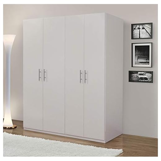 Home Armadio Multiuso 181x55x202 cm Bianco Opaco, 4 Ante Battenti, 2 Ripiani, 2 Tubi Appendiabiti, Design Moderno e Pratico, Ideale per Casa e Ufficio