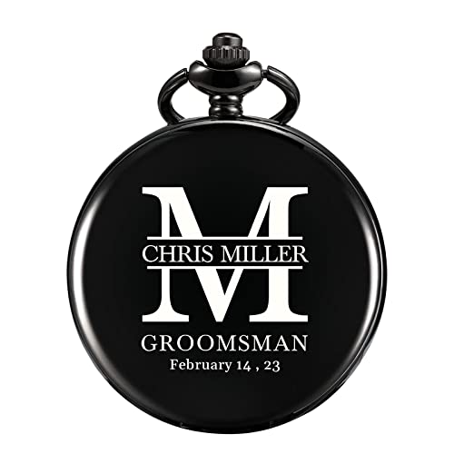 Image of TREEWETO Personalized Pocket Watch for Groomsmen Best Man Custom Engraved Pocket Watches Proposal Gift for Man Wedding Gifts, Groomsman Gifts for Men