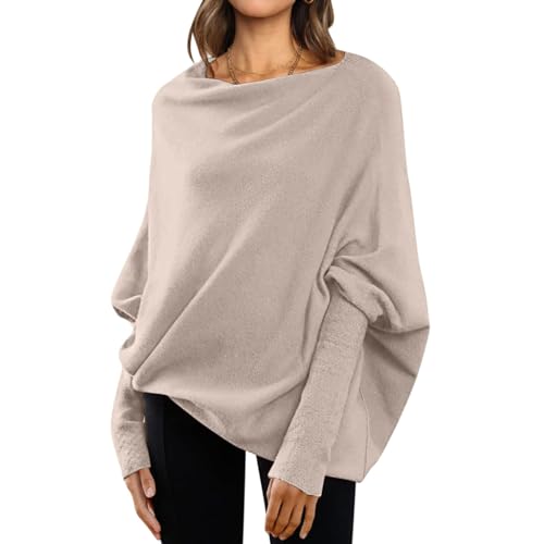 MRTURK Womens Long Batwing Sleeve Boat Neck Tunic Pullover Sweaters Off The Shoulder Baggy Top Winter Clothes (One Size,01)