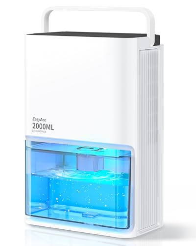 Image of EasyAcc Dehumidifiers for Home, 2000ml Dehumidifier Pro - 500-650ml /Day-3 Modes Speeds /Ultra Quiet /Auto Defrost 7 Colour LED Light Auto Shut Off - Ideal for Bedroom RV Car Kitchen Garage Damp White