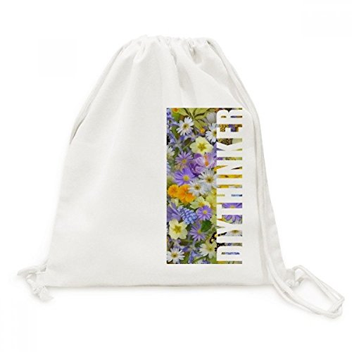 Toile Drawstring Backpack aux motifs fleurs jaunes et arbustes bleus durables