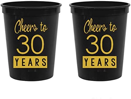 30th Birthday Black Stadium Plastic Cups - Cheers to 30 Years (10 cups)