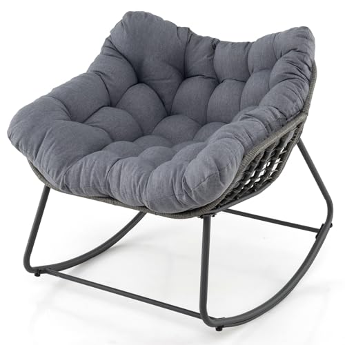 LIFEZEAL Fauteuil à Bascule de Jardin, en rotin, avec Coussin rembourré, Fauteuil de Lecture pour...