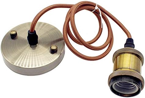 Industrial Pendant Light E26 E27 Socket Lampholder Fabric Pendant Light Cord Adjustable Hanging Light Kit (Bronze)