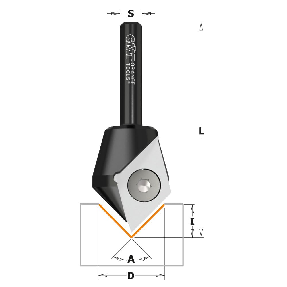 CMT Orange Tools 665.201.11 - Fraise pour Rainures V 90° HW Z2 S=8 D=17X8.5X53 DR