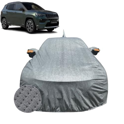 Image of Car Cover for Jeep Compass (2017-2026) | 100% Waterproof Cover with Antenna & Reflective Mirror Pockets | Dustproof, Scratchproof, Heatproof Compass Car Cover |Soft Cotton Lining| Grey