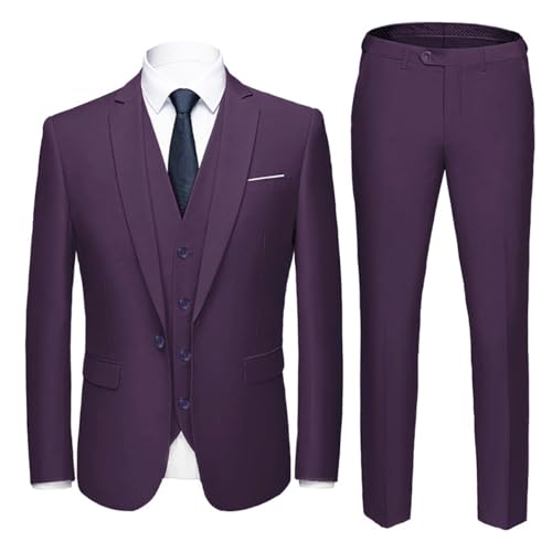 YOUTHUP Costume Homme 3 Pièces Slim Fit Customes Mode Affaires, Violet, L