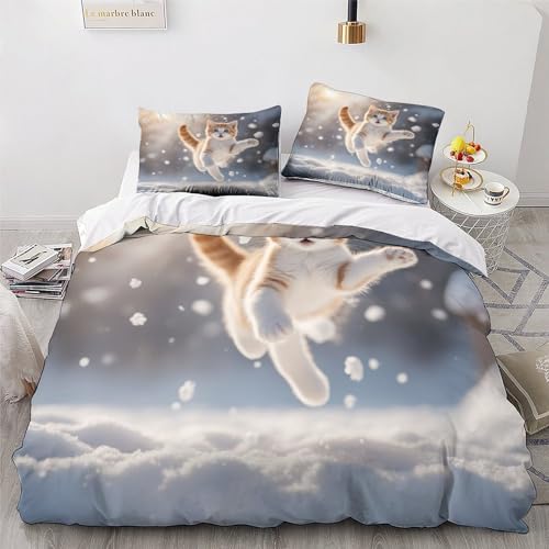 Ensemble housse de couette chat parure de lit microfifre double 200x200cm - 4