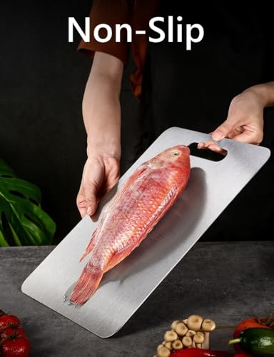 2 tablas de cortar de acero inoxidable 18/8, 36 x 25 cm y 29 x 20 cm | Tablas de corte para cocina de acero 304, resistentes y gruesas con escala clara miniatura 5