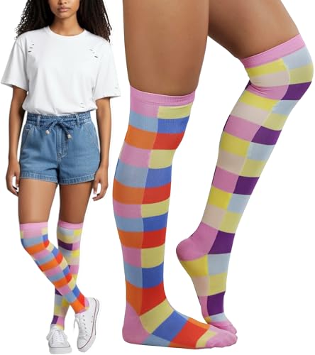 Image of ToBeInStyle Women's Fun Rainbow Harlequin Polka Dot Acrylic Socks